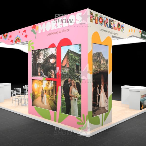 Render 3D del stand de Morelos visto desde otro ángulo